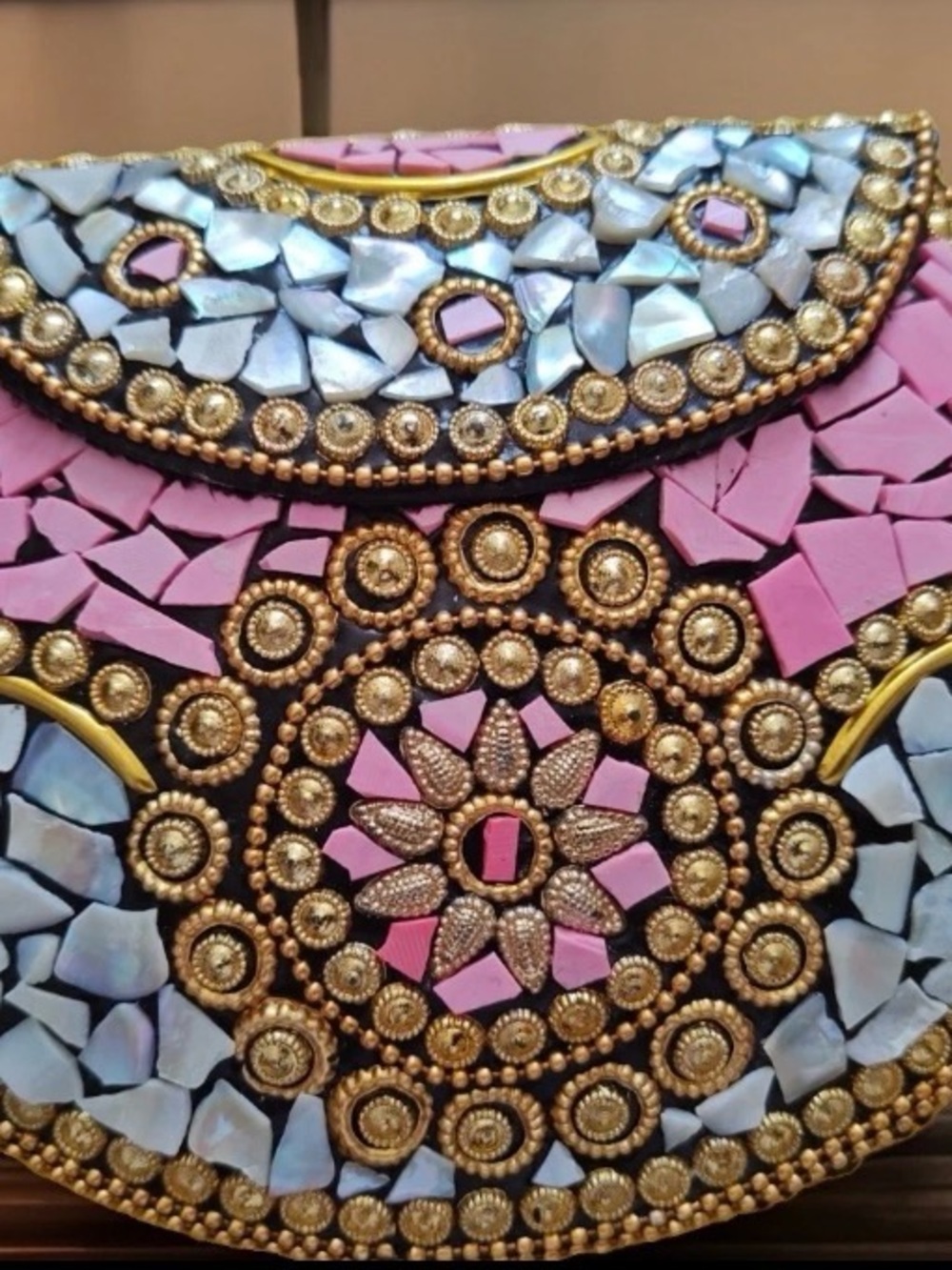 Ramla Beverly Hills Pink/White Mosaic Handcrafted Handbag In Morocco